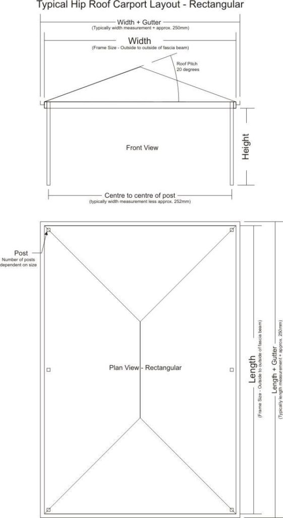 Typical Hip Roof Carport Layout - Rectangular